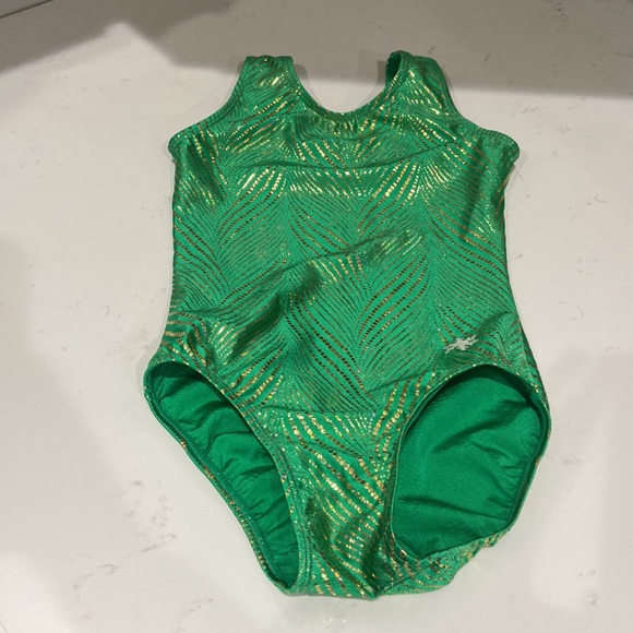 Snowflake Designs Gymnastics Leotard Adult Small green & gold Excellent like new - Picture 2 of 13
